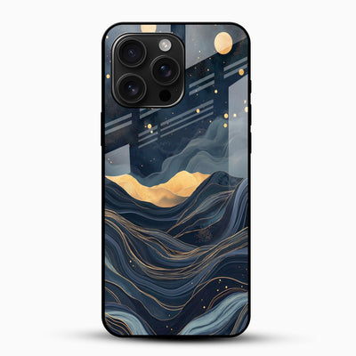 Midnight Gold Waves Glass Mobile Case