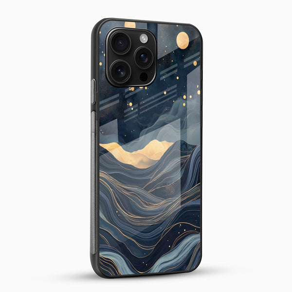Midnight Gold Waves Glass Mobile Case - Cover Stall