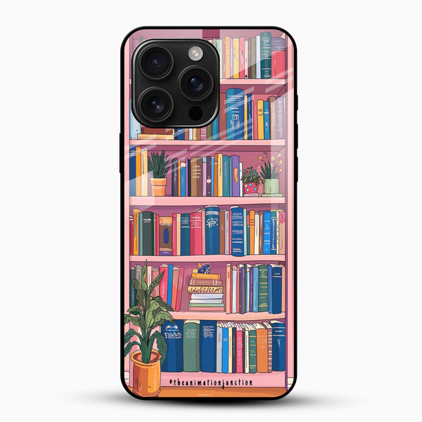 Pink Cozy Bookshelf Glass Mobile Case - Cover Stall