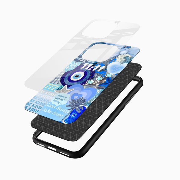 Blue Evil Eye 11:11 Glass Mobile Cover – Aesthetic - Cover Stall