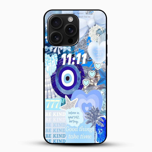 Blue Evil Eye 11:11 Glass Mobile Cover – Aesthetic - Cover Stall