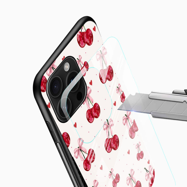 Pink Cherry Bow Aesthetic Glass Mobile Cover - Cover Stall