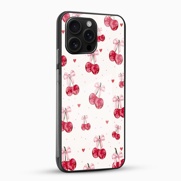 Pink Cherry Bow Aesthetic Glass Mobile Cover - Cover Stall