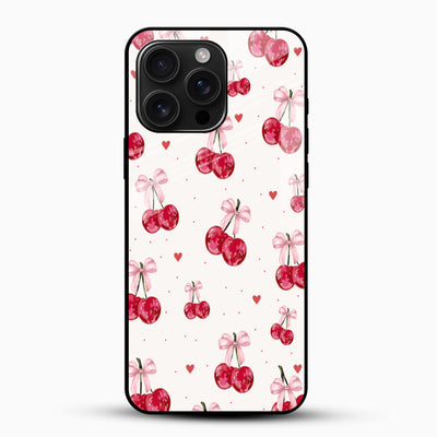 Pink Cherry Bow Aesthetic Glass Mobile Cover