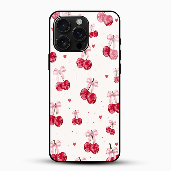 Pink Cherry Bow Aesthetic Glass Mobile Cover - Cover Stall