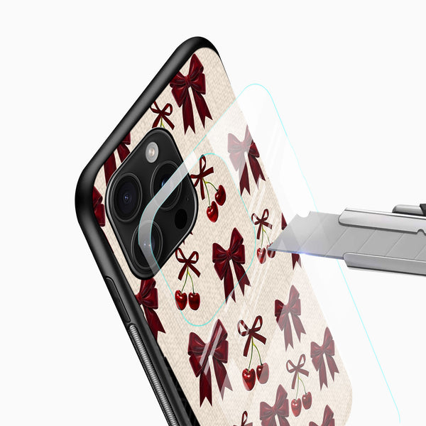 Cherry Bow Aesthetic Glass Mobile Cover - Cover Stall