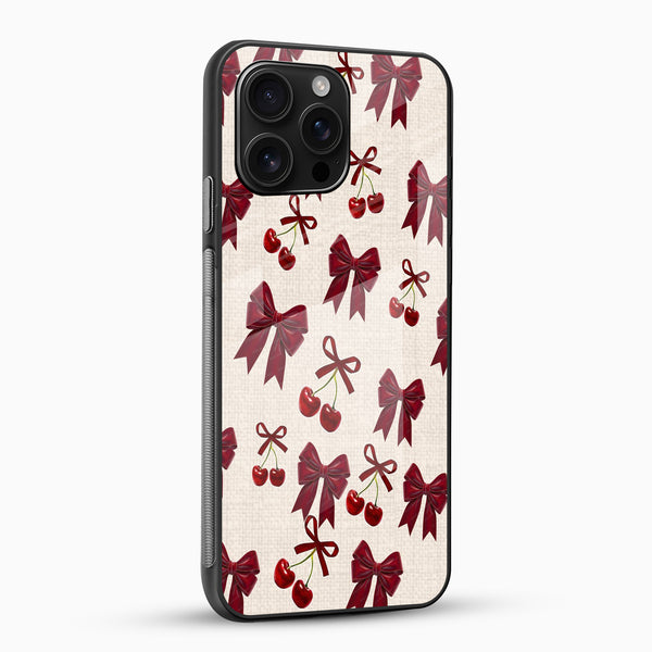 Cherry Bow Aesthetic Glass Mobile Cover - Cover Stall