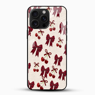 Cherry Bow Aesthetic Glass Mobile Cover