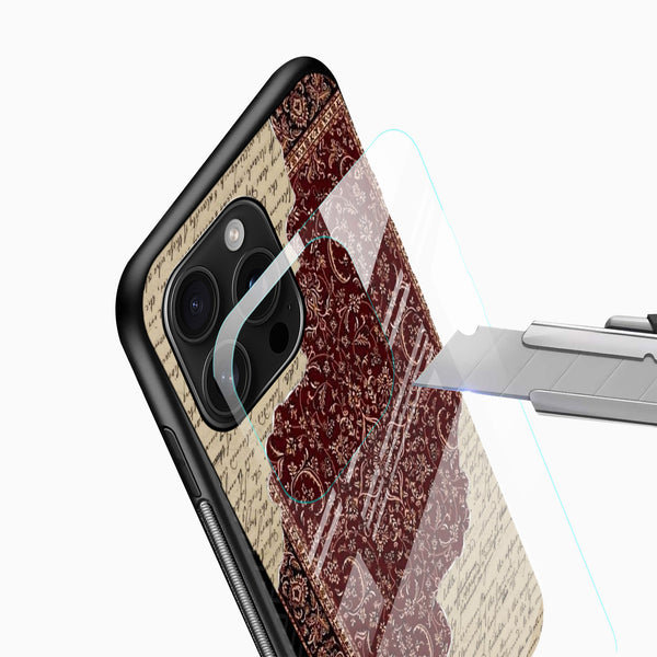 Vintage Persian Rug Glass Mobile Cover – Royal Maroon Antique Design - Cover Stall