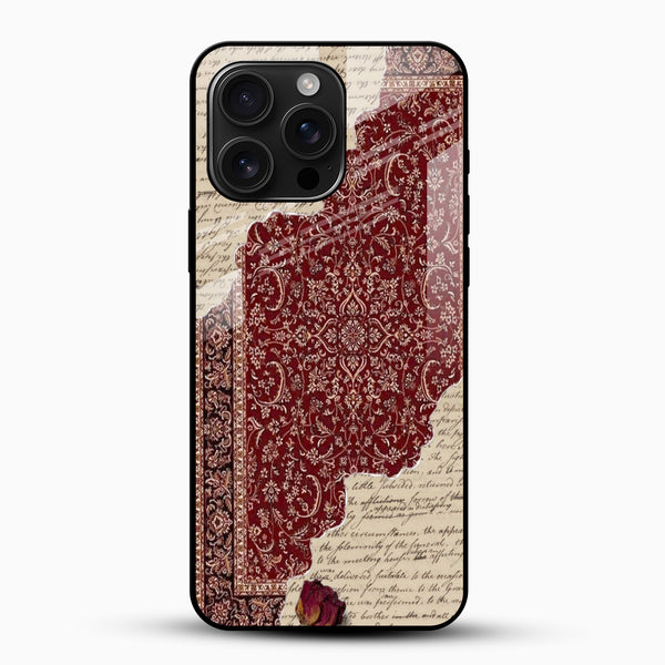 Vintage Persian Rug Glass Mobile Cover – Royal Maroon Antique Design - Cover Stall