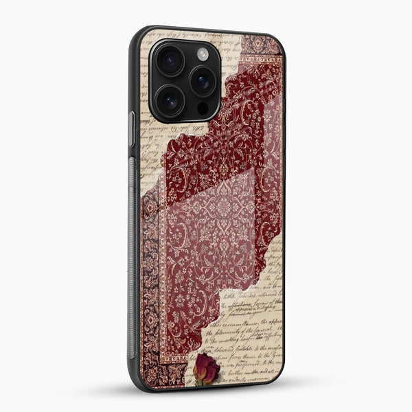 Vintage Persian Rug Glass Mobile Cover – Royal Maroon Antique Design - Cover Stall