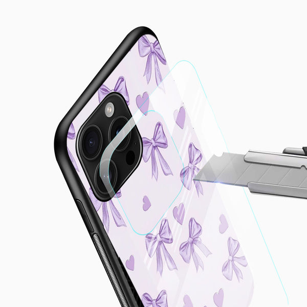 Lavender Bow Hearts Glass Mobile Case – Soft Coquette Aesthetic Design - Cover Stall