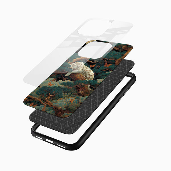 Royal White Tiger Forest Glass Mobile Cover – Artistic Nature Designer Case - Cover Stall