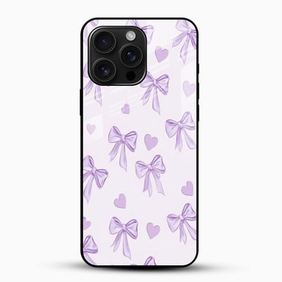 Lavender Bow Hearts Glass Mobile Case – Soft Coquette Aesthetic Design