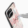 Blush Pink Bow Patchwork Glass Mobile Case – Floral Aesthetic Design - Cover Stall