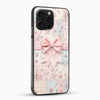 Blush Pink Bow Patchwork Glass Mobile Case – Floral Aesthetic Design - Cover Stall