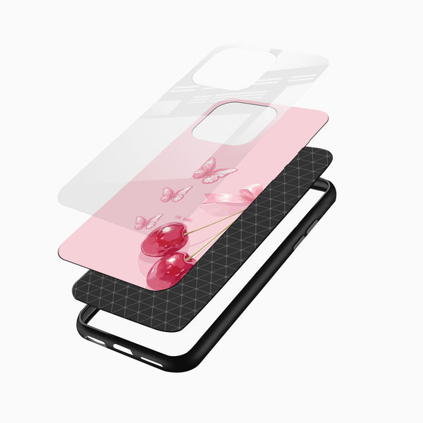 Cherry Butterfly Aesthetic Glass Mobile Case – Soft Pink Cute Design - Cover Stall