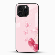 Cherry Butterfly Aesthetic Glass Mobile Case – Soft Pink Cute Design