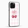 Cherry Bow Aesthetic Glass Mobile Case – Cute Pink Gingham Design - Cover Stall