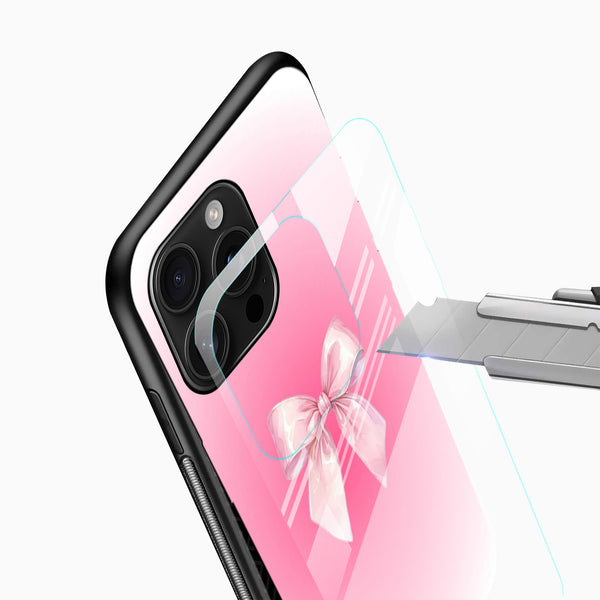Pink Bow Gradient Glass Mobile Case – Minimal Cute Aesthetic Design - Cover Stall