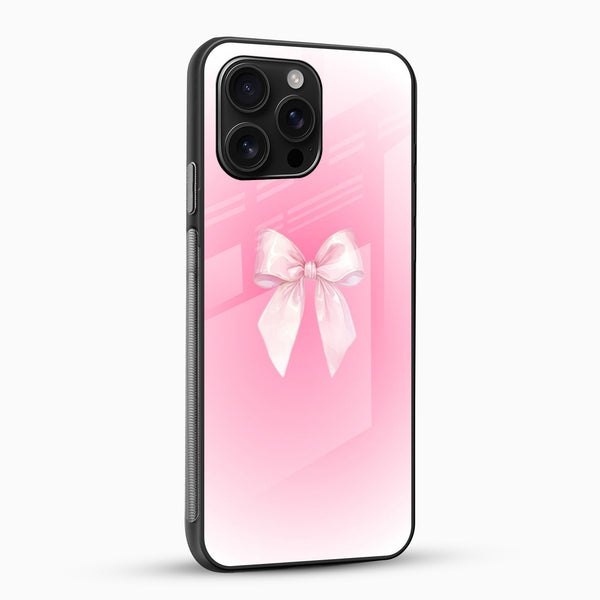 Pink Bow Gradient Glass Mobile Case – Minimal Cute Aesthetic Design - Cover Stall