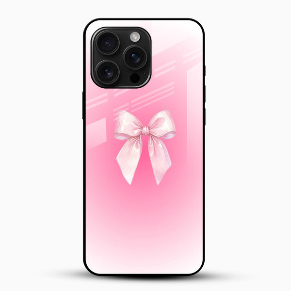 Pink Bow Gradient Glass Mobile Case – Minimal Cute Aesthetic Design - Cover Stall