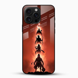 Divine Tridev Glass Mobile Cover – Lord Hanuman, Ram, Krishna, Shiva