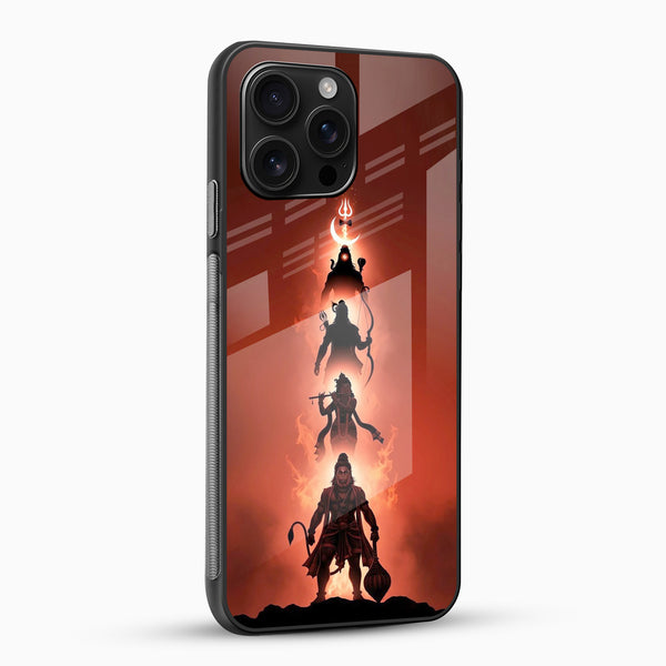 Divine Tridev Glass Mobile Cover – Lord Hanuman, Ram, Krishna, Shiva - Cover Stall