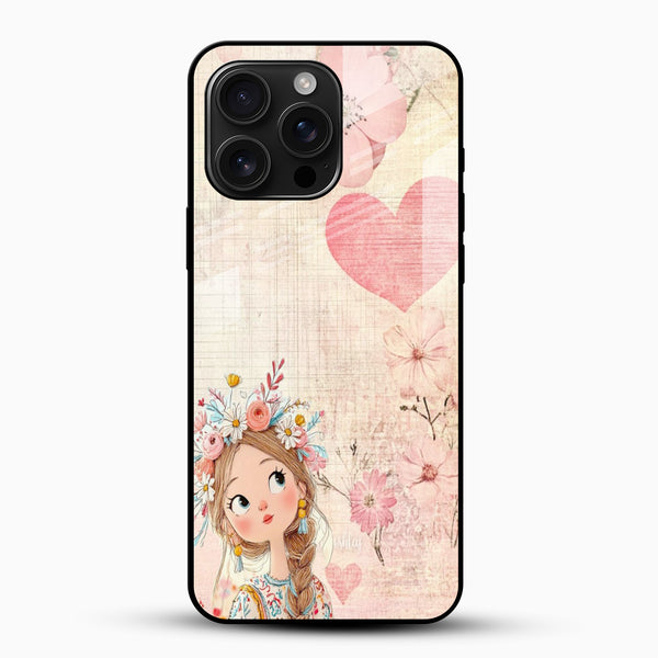 Dreamy Floral Girl Glass Mobile Case – Soft Pastel Aesthetic Design - Cover Stall
