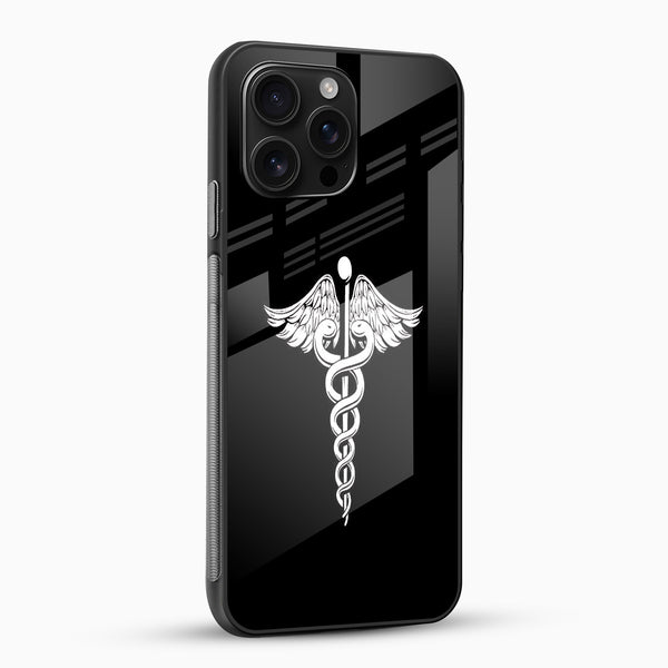 Medical Caduceus Symbol Glass Mobile Cover – Minimal Doctor Logo - Cover Stall