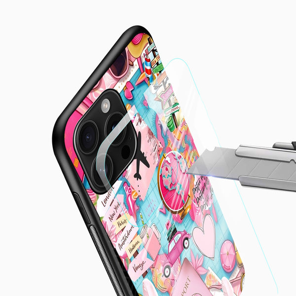 Pink Travel Diary Glass Mobile Case – Wanderlust Aesthetic Design - Cover Stall