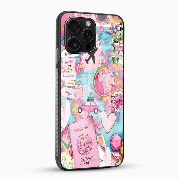 Pink Travel Diary Glass Mobile Case – Wanderlust Aesthetic Design - Cover Stall