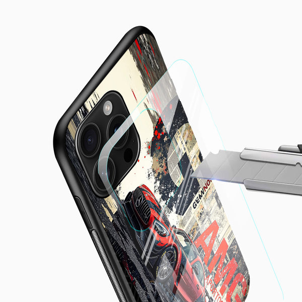 Red AMG Sports Car Glass Mobile Cover – Racing Street Design - Cover Stall