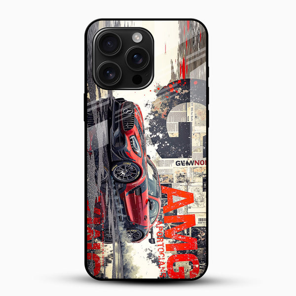 Red AMG Sports Car Glass Mobile Cover – Racing Street Design - Cover Stall