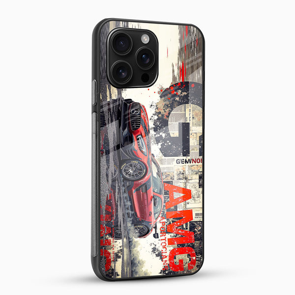 Red AMG Sports Car Glass Mobile Cover – Racing Street Design - Cover Stall