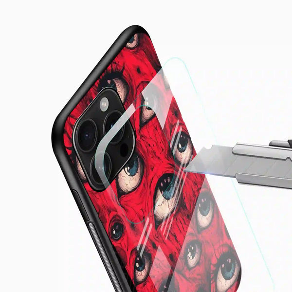 Red Evil Eyes Glass Mobile Cover – Bold Abstract Art Design - Cover Stall