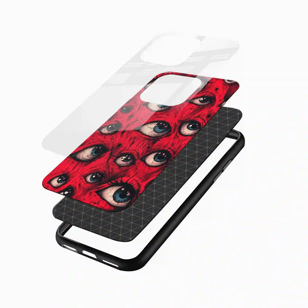 Red Evil Eyes Glass Mobile Cover – Bold Abstract Art Design - Cover Stall