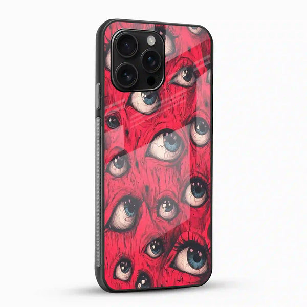 Red Evil Eyes Glass Mobile Cover – Bold Abstract Art Design - Cover Stall