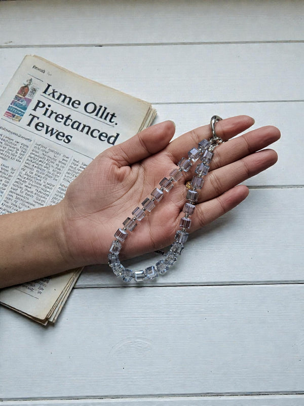 Clear Crystal Cube Beaded Phone Charm – Minimal Luxury Wrist Strap - Cover Stall