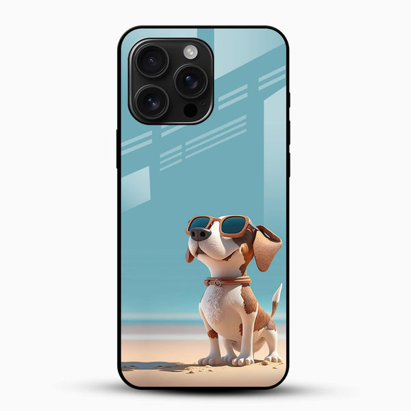 Cool Puppy Glass Back Cover – Cute Beach Dog Design - Cover Stall