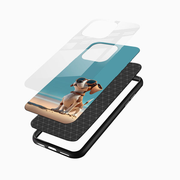 Cool Puppy Glass Back Cover – Cute Beach Dog Design - Cover Stall