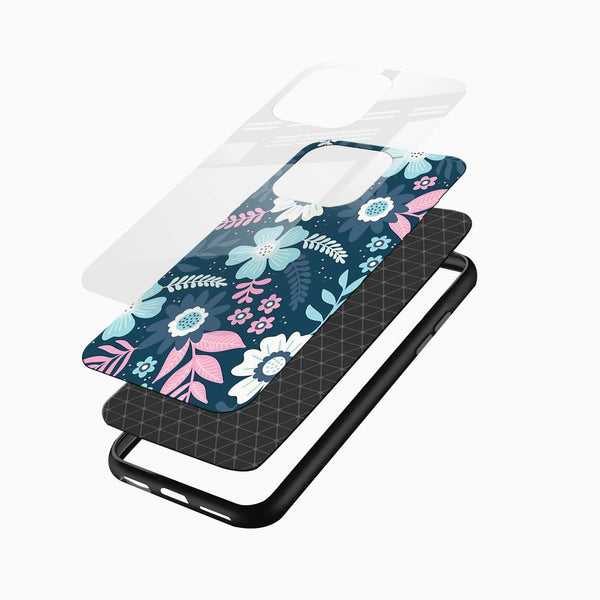 Blue Bloom Floral Glass Back Cover – Pastel Flower Design - Cover Stall