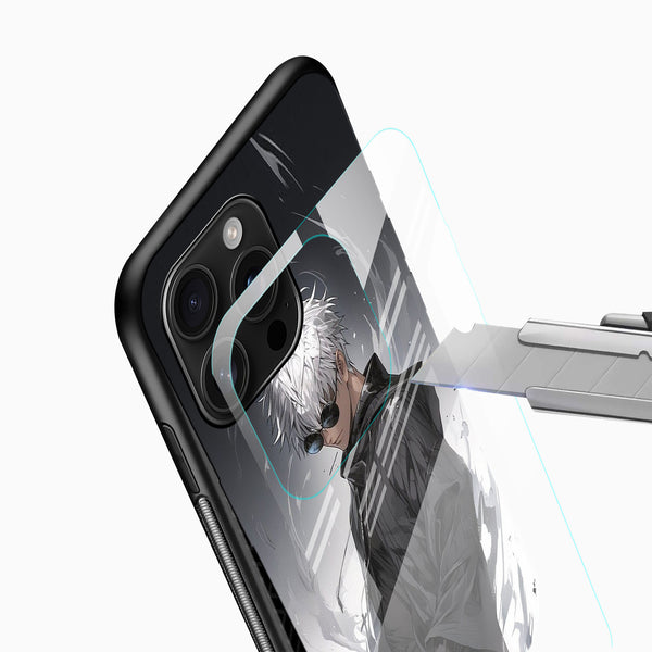 Anime Gojo Warrior Glass Mobile Case – Minimal Dark Aesthetic - Cover Stall