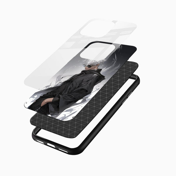 Anime Gojo Warrior Glass Mobile Case – Minimal Dark Aesthetic - Cover Stall