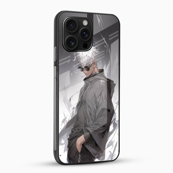 Anime Gojo Warrior Glass Mobile Case – Minimal Dark Aesthetic - Cover Stall