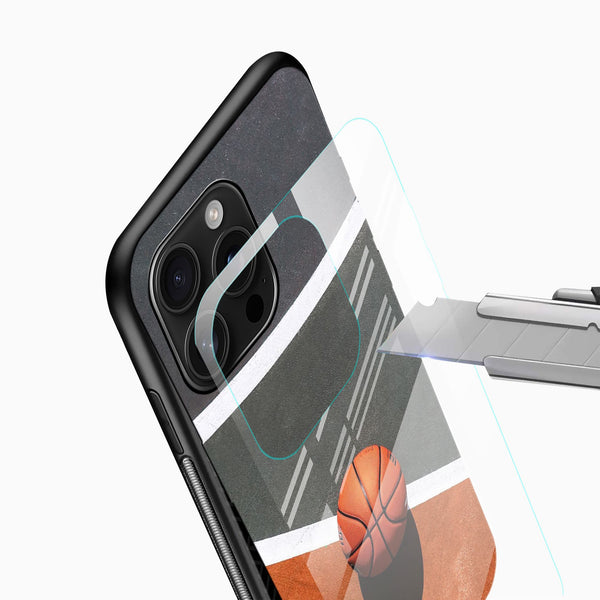 Basketball Court Art Glass Mobile Cover – Sporty Minimal Design - Cover Stall