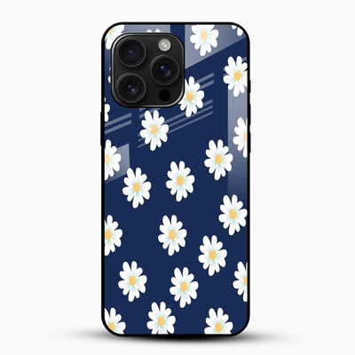 Navy Blue Daisy Floral Glass Mobile Cover – Cute Slim