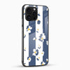 Blue White Floral Stripe Glass Mobile Cover – Elegant Aesthetic - Cover Stall