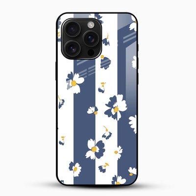 Blue White Floral Stripe Glass Mobile Cover – Elegant Aesthetic