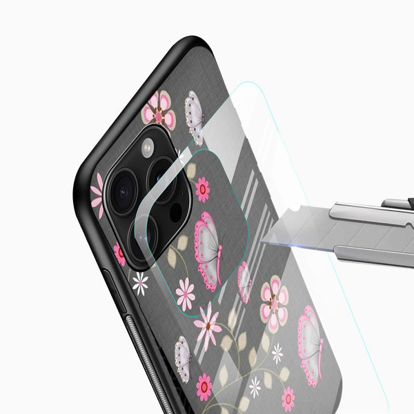 Pink Butterfly Floral Glass Mobile Cover – Cute & Elegant - Cover Stall